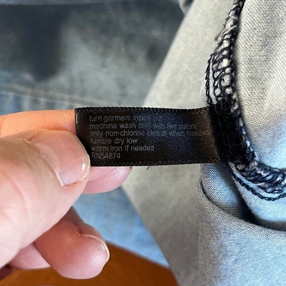 The Limited Blue Chambray Long Sleeve Jean Shift Mini Dress Size Small Tie Waist - Picture 7 of 10